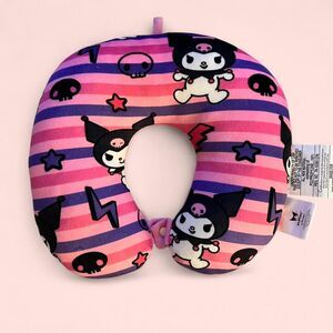 Sanrio Kuromi pink and purple striped travel pillow